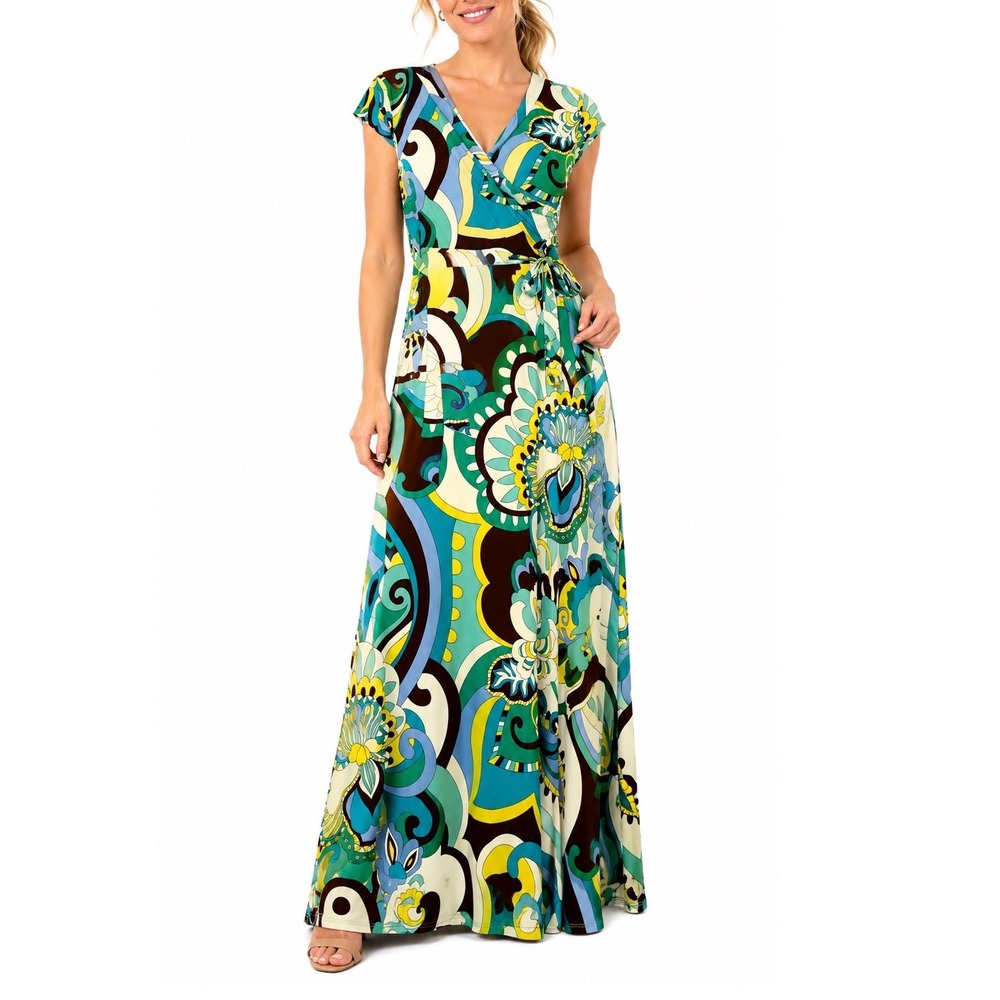 French Atmosphere 70s Inspired Psychedelic Floral Paisley Maxi Dress Y2K Large